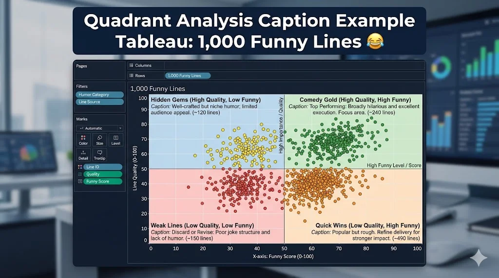Quadrant Analysis Caption Example Tableau: 1,000 Funny Lines 😂