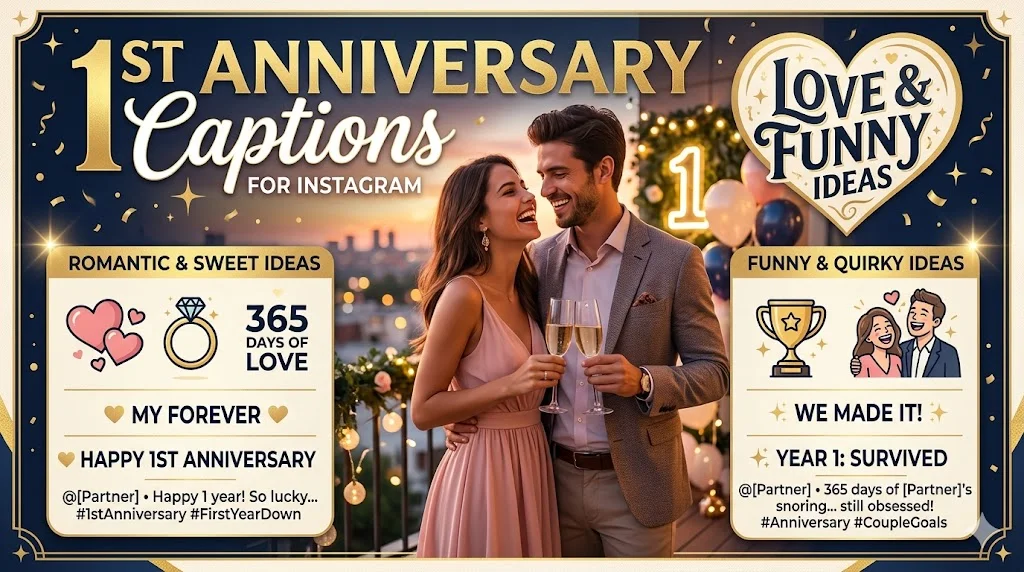 1st Anniversary Captions for Instagram Love & Funny Ideas